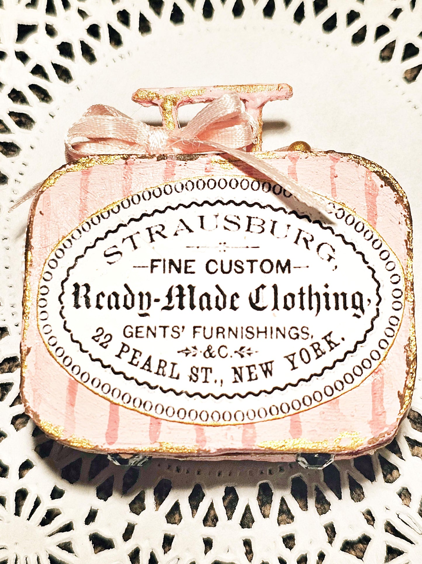 Miniature Pink Luggage Suitcase No.35 Handmade for Dolls