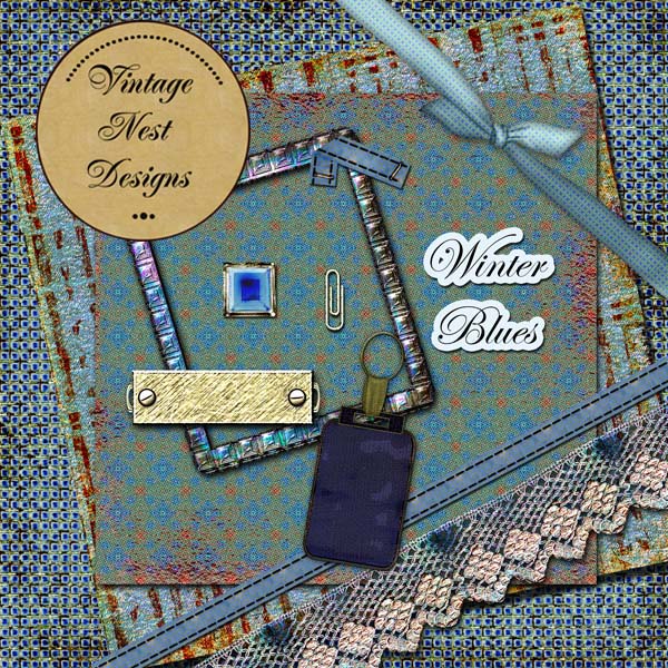 Digital Scrapbooking Winter Blues Kit Instant download