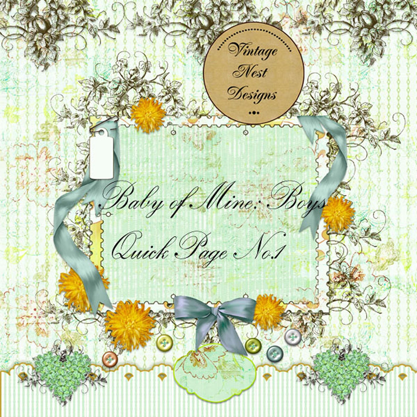 Digital Scrapbooking Baby of Mine Boys Quick Page No.1 Instant Download