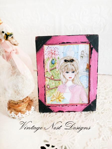 Miniature Christmas Barbie No.11:2 Handmade for Dollhouse Wooden Framed Art
