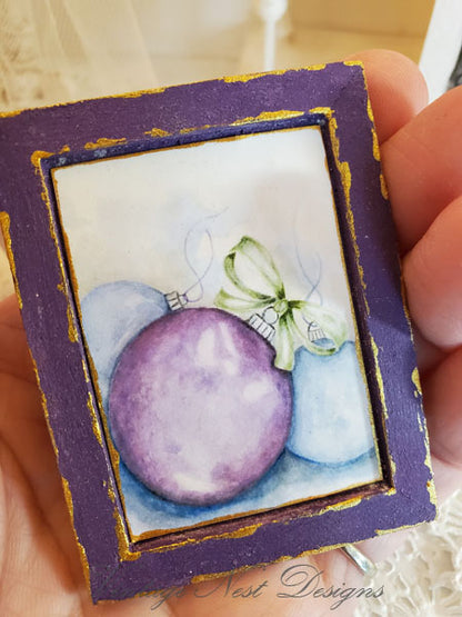 Christmas Bulbs No.4:1 Dollhouse Miniature Handmade Wooden Framed Art