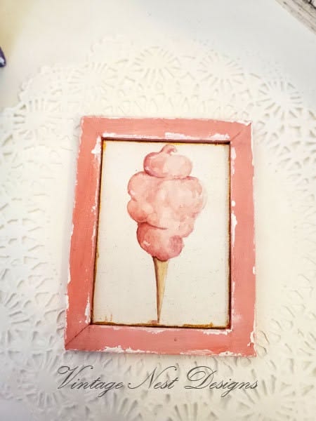 Miniature Cotton Candy No.1:1 Handmade Wooden Framed Art for Diorama Shadow Box