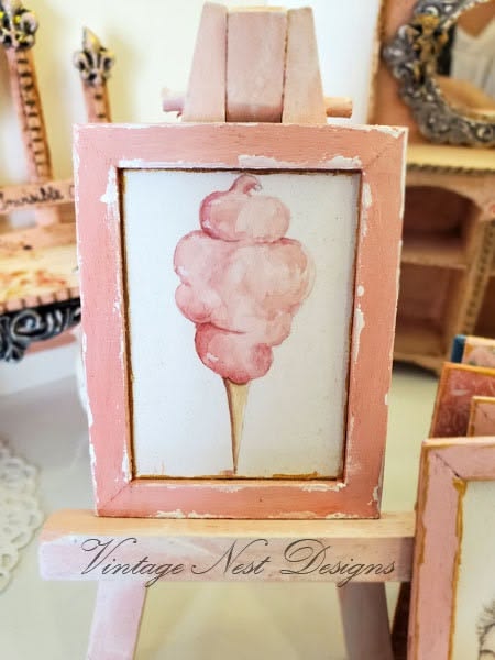 Miniature Cotton Candy No.1:1 Handmade Wooden Framed Art for Diorama Shadow Box