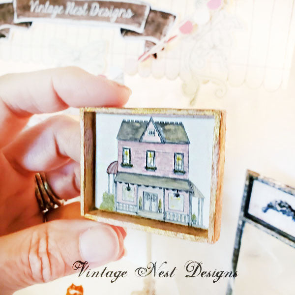 Dollhouse Miniature Country House No.1:1 Handmade Wooden Framed Art