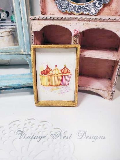 Dollhouse Miniature Cupcake No.2:1 Handmade Framed Art Diorama Room Shadow Box