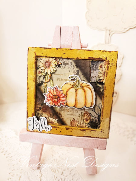 Miniature Fall Sunflowers No.1 Handmade for Dollhouse Wooden Framed Art