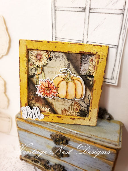 Miniature Fall Sunflowers No.1 Handmade for Dollhouse Wooden Framed Art