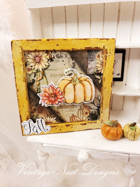 Miniature Fall Sunflowers No.1 Handmade for Dollhouse Wooden Framed Art