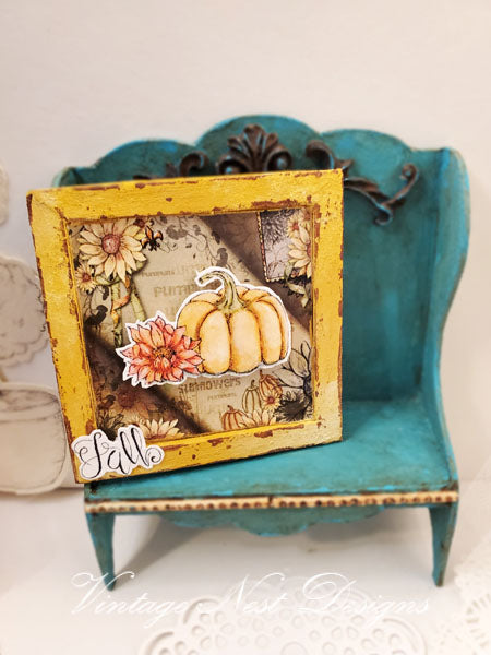 Miniature Fall Sunflowers No.1 Handmade for Dollhouse Wooden Framed Art