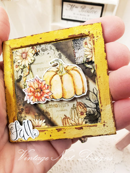 Miniature Fall Sunflowers No.1 Handmade for Dollhouse Wooden Framed Art