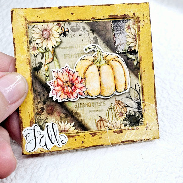 Miniature Fall Sunflowers No.1 Handmade for Dollhouse Wooden Framed Art