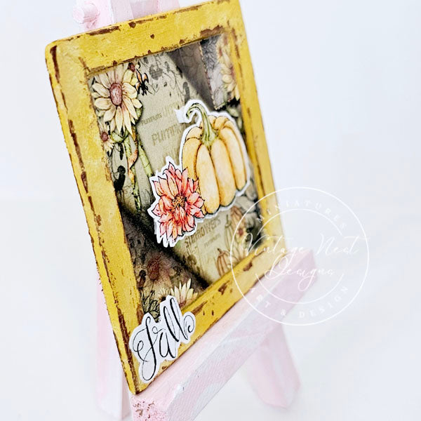 Miniature Fall Sunflowers No.1 Handmade for Dollhouse Wooden Framed Art