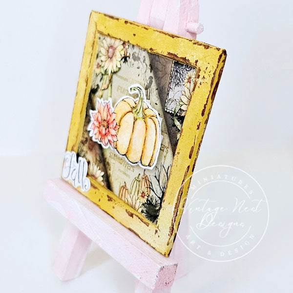 Miniature Fall Sunflowers No.1 Handmade for Dollhouse Wooden Framed Art