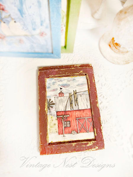 Dollhouse Miniature Farm Life No.17:1 Handmade for Dolls Wooden Framed Art