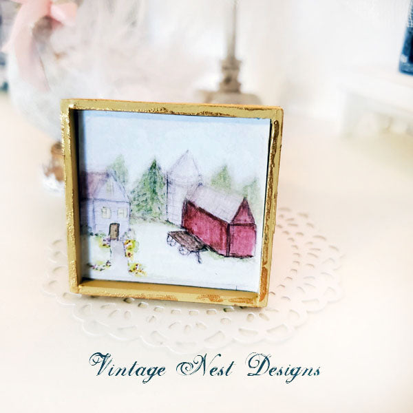 Dollhouse Miniature Farm Life No.3:1 Handmade Wooden Framed Art