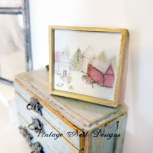 Dollhouse Miniature Farm Life No.3:1 Handmade Wooden Framed Art