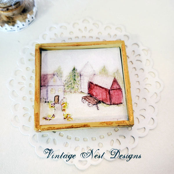 Dollhouse Miniature Farm Life No.3:1 Handmade Wooden Framed Art