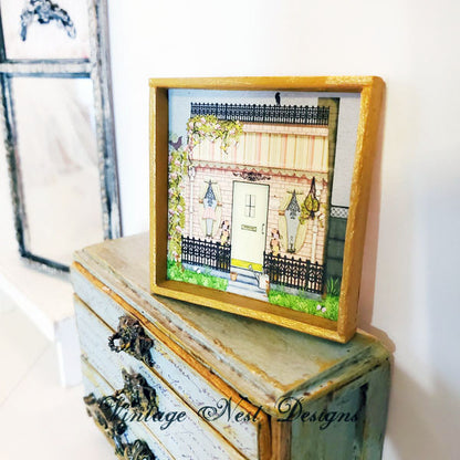 Grandma’s Cottage No.1:1 Dollhouse Miniature Handmade Wooden Framed Art