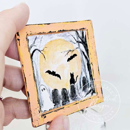 Miniature Halloween Ghosts No.2:1 Dollhouse Wall Art Decor Shadow Box