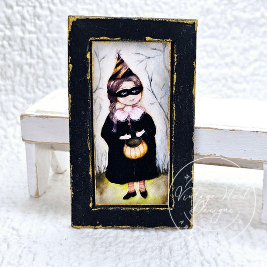 Halloween Treats Girl No.1:1 Dollhouse Miniature Handmade Wooden Framed Art