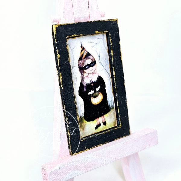 Halloween Treats Girl No.1:1 Dollhouse Miniature Handmade Wooden Framed Art