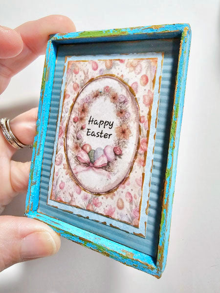 Happy Easter No.1:1 Handmade Framed Art for Dollhouse Diorama Shadow Box