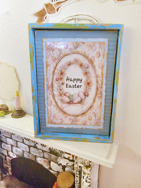 Happy Easter No.1:1 Handmade Framed Art for Dollhouse Diorama Shadow Box