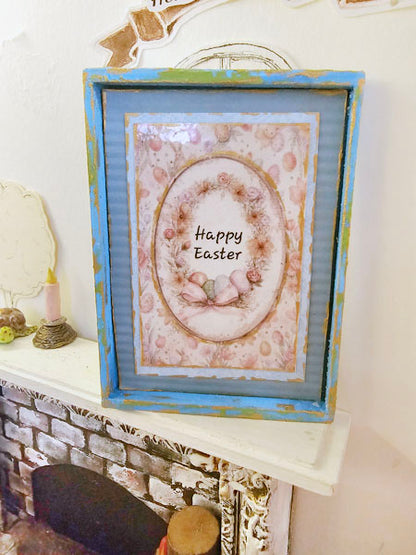 Happy Easter No.1:1 Handmade Framed Art for Dollhouse Diorama Shadow Box