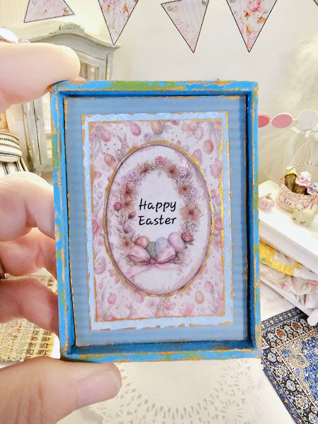 Happy Easter No.1:1 Handmade Framed Art for Dollhouse Diorama Shadow Box
