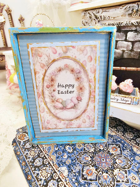 Happy Easter No.1:1 Handmade Framed Art for Dollhouse Diorama Shadow Box