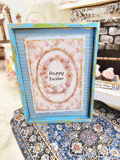 Happy Easter No.1:1 Handmade Framed Art for Dollhouse Diorama Shadow Box