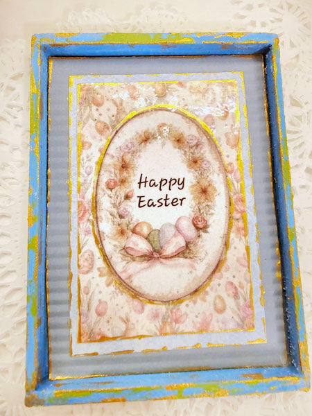 Happy Easter No.1:1 Handmade Framed Art for Dollhouse Diorama Shadow Box