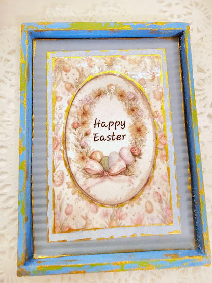 Happy Easter No.1:1 Handmade Framed Art for Dollhouse Diorama Shadow Box