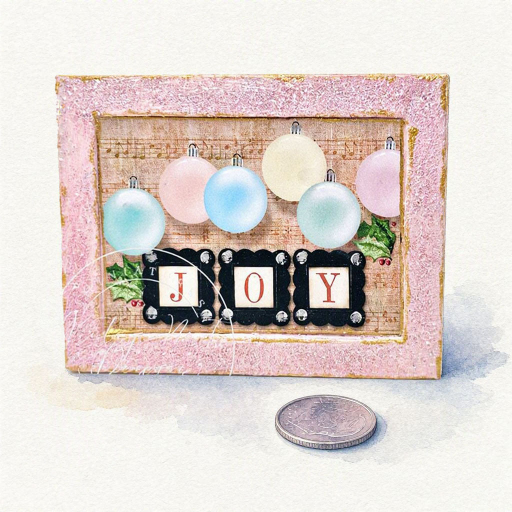 Miniature Joy Christmas Bulbs No.1:2 Handmade for Dollhouse Wooden Framed Art