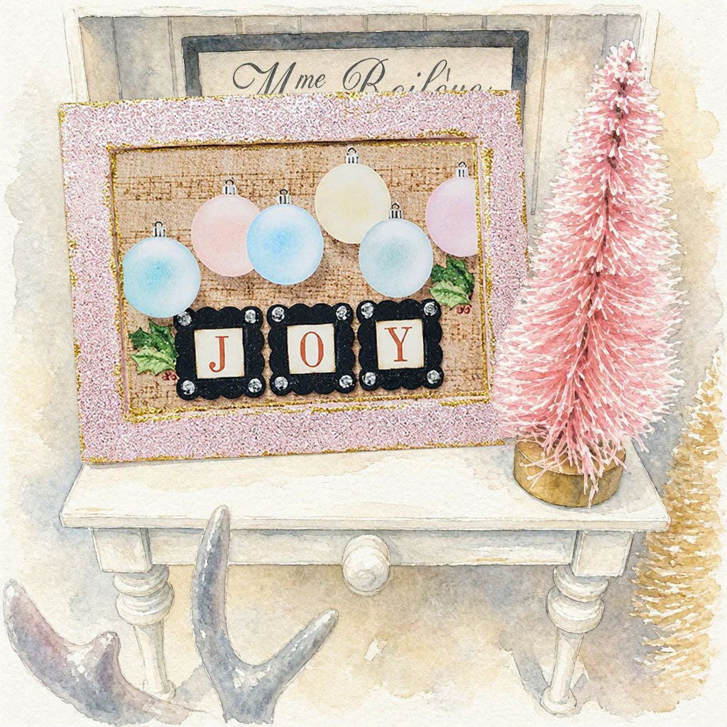 Miniature Joy Christmas Bulbs No.1:2 Handmade for Dollhouse Wooden Framed Art