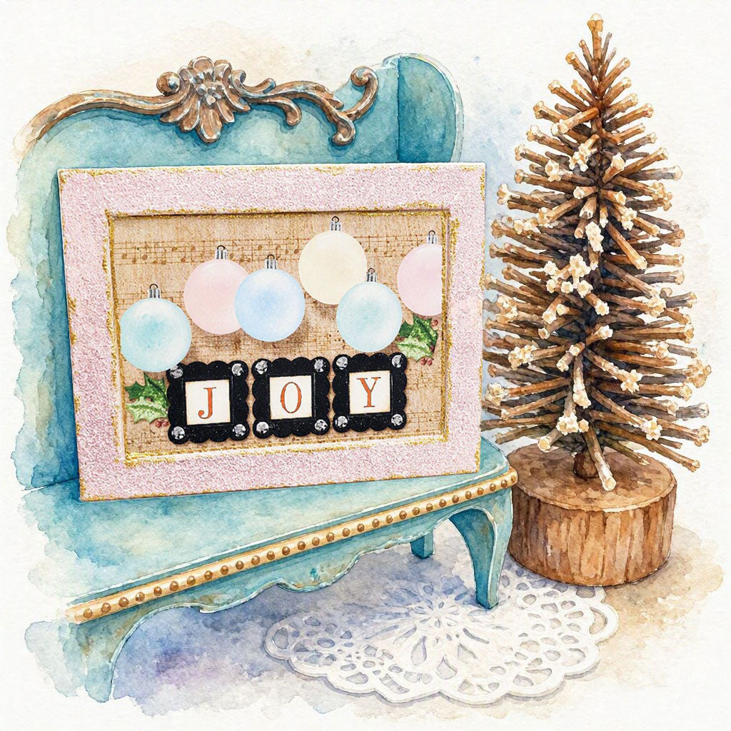 Miniature Joy Christmas Bulbs No.1:2 Handmade for Dollhouse Wooden Framed Art