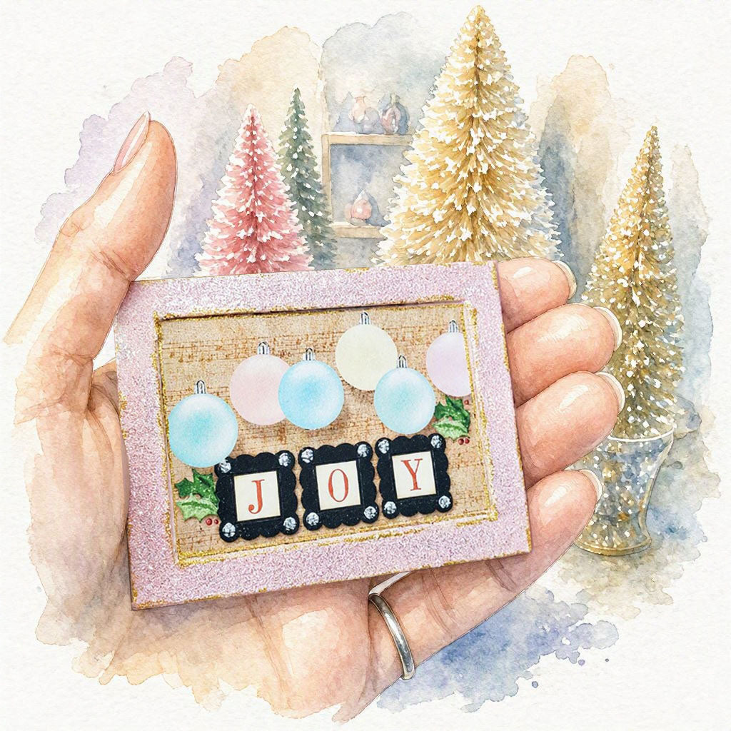 Miniature Joy Christmas Bulbs No.1:2 Handmade for Dollhouse Wooden Framed Art