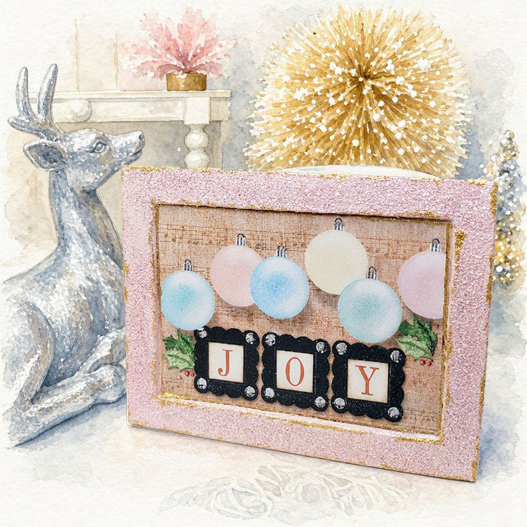 Miniature Joy Christmas Bulbs No.1:2 Handmade for Dollhouse Wooden Framed Art