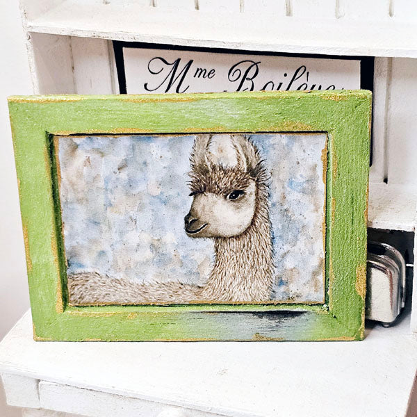 Miniature Llama No.1:1 Dollhouse Handmade Wooden Framed Art