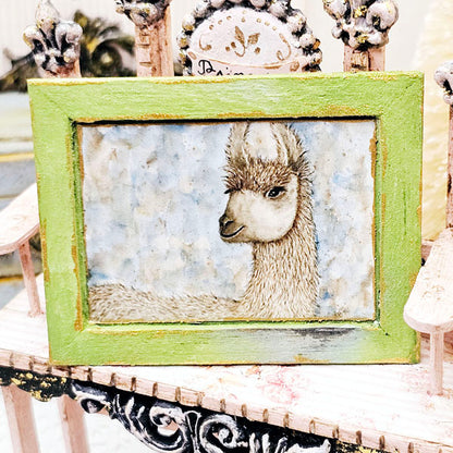 Miniature Llama No.1:1 Dollhouse Handmade Wooden Framed Art