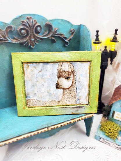 Miniature Llama No.1:1 Dollhouse Handmade Wooden Framed Art