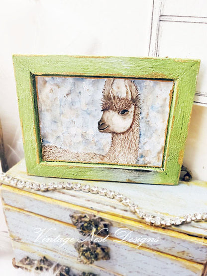 Miniature Llama No.1:1 Dollhouse Handmade Wooden Framed Art
