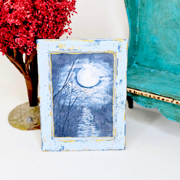Miniature Moonlit Night No.1:1 Handmade for Dollhouse Wooden Framed Art