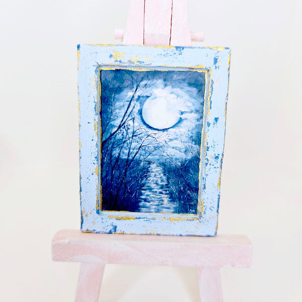 Miniature Moonlit Night No.1:1 Handmade for Dollhouse Wooden Framed Art