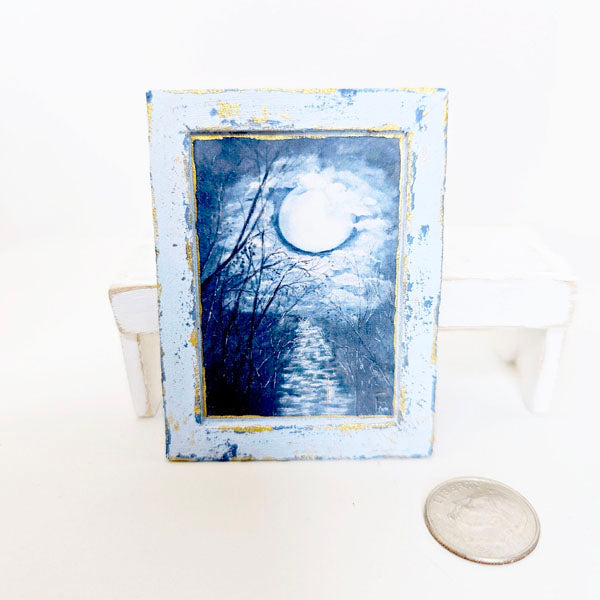 Miniature Moonlit Night No.1:1 Handmade for Dollhouse Wooden Framed Art