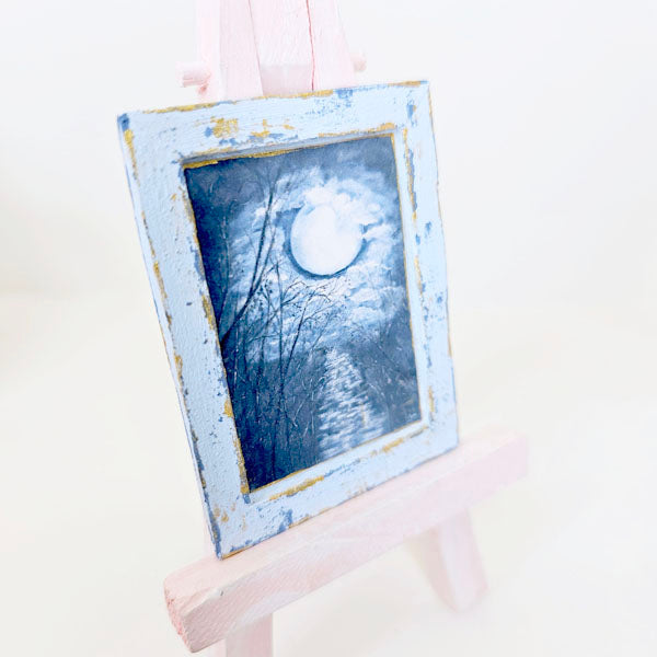 Miniature Moonlit Night No.1:1 Handmade for Dollhouse Wooden Framed Art