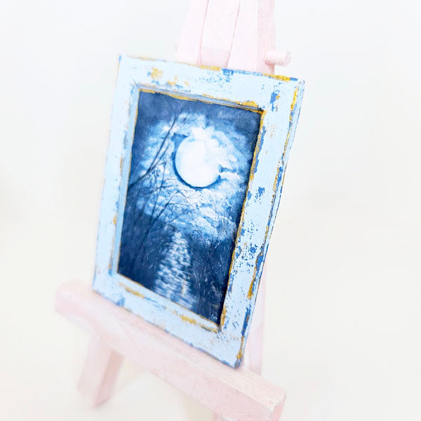 Miniature Moonlit Night No.1:1 Handmade for Dollhouse Wooden Framed Art