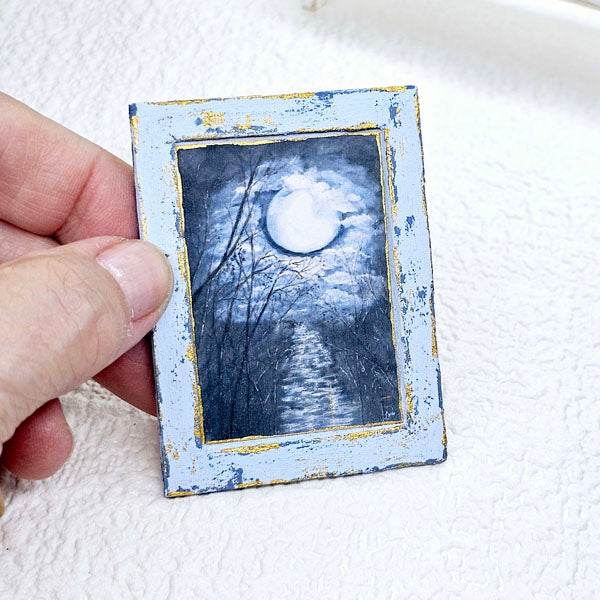 Miniature Moonlit Night No.1:1 Handmade for Dollhouse Wooden Framed Art