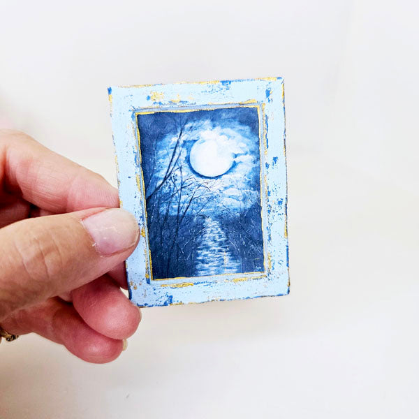 Miniature Moonlit Night No.1:1 Handmade for Dollhouse Wooden Framed Art