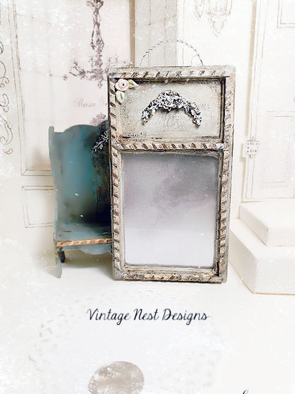 Ancien Miroir Vintage N°5 Maison de Poupée Miniature Faite Main